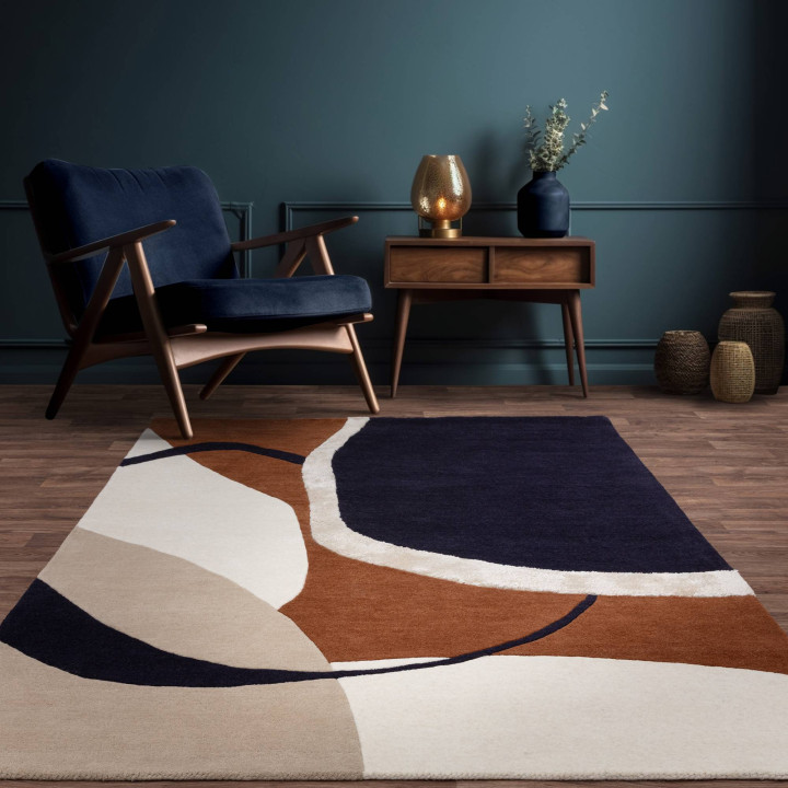 Rug Matrix abstract dark blue brown beige cream