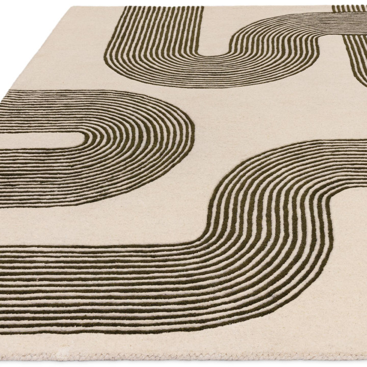 Rug Matrix geometric olive green beige 120x170 c