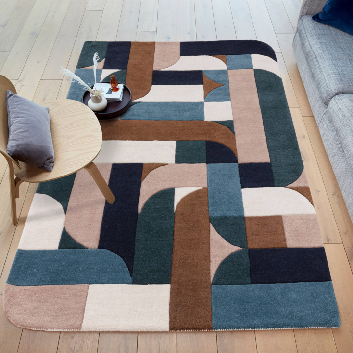 Tappeto Matrix geometrico blu e beige 120x170 cm