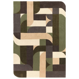 Rug Matrix geometric olive green beige dark brow