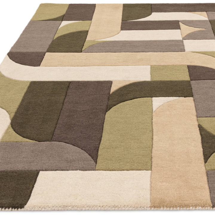 Rug Matrix geometric olive green beige dark brow