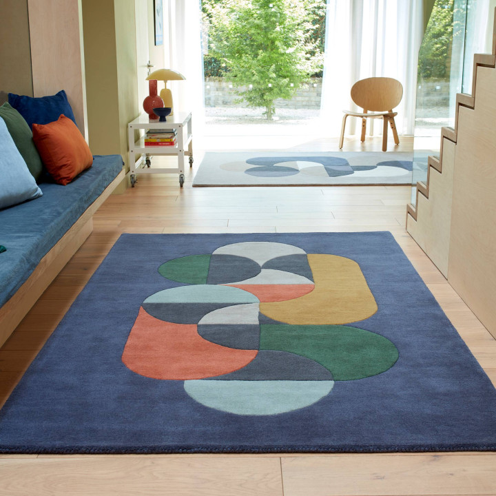 Tappeto Matrix geometrico blu scuro e grigio scu