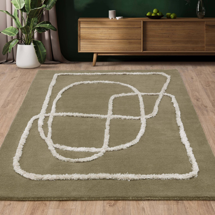 Rug Matrix abstract olive green beige 120x170 cm