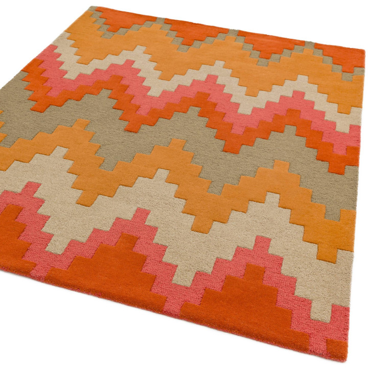 Rug Matrix geometric orange pink beige taupe 120