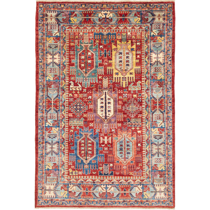 Rug Tribal Pakistan 120x180 Burgundy Red Blue