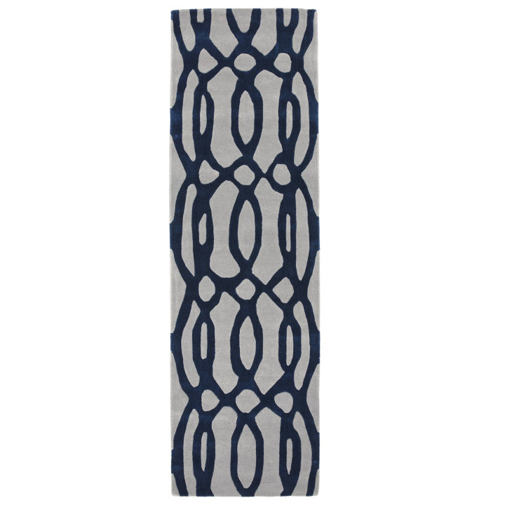 Rug Matrix geometric light grey blue runner 70x2