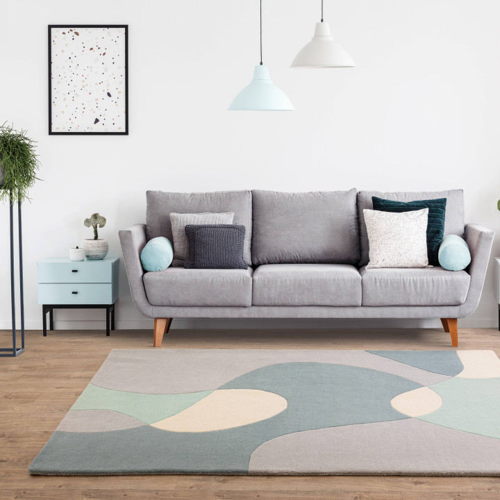 Rug Matrix abstract grey beige mint green light