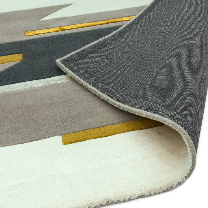 Rug Matrix geometric grey white black yellow 120
