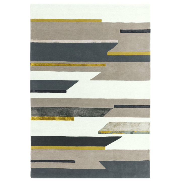 Rug Matrix geometric grey white black yellow 200