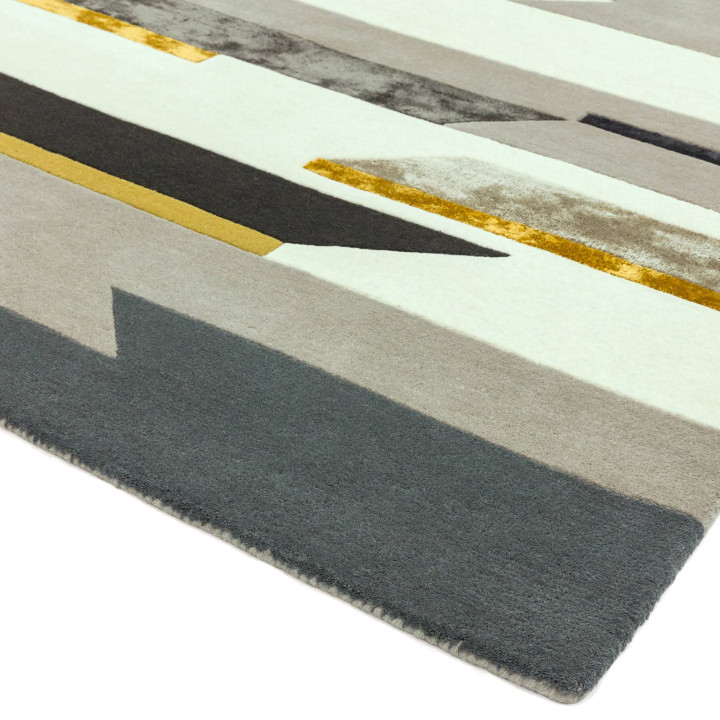 Rug Matrix geometric grey white black yellow 200
