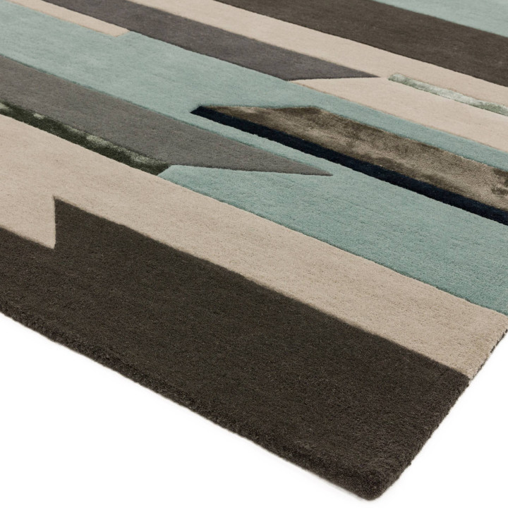 Rug Matrix geometric dark grey beige mint green