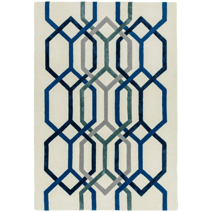 Tappeto Matrix geometrico blu e grigio chiaro 16