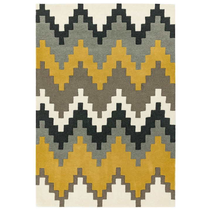 Tappeto Matrix geometrico giallo senape e beige