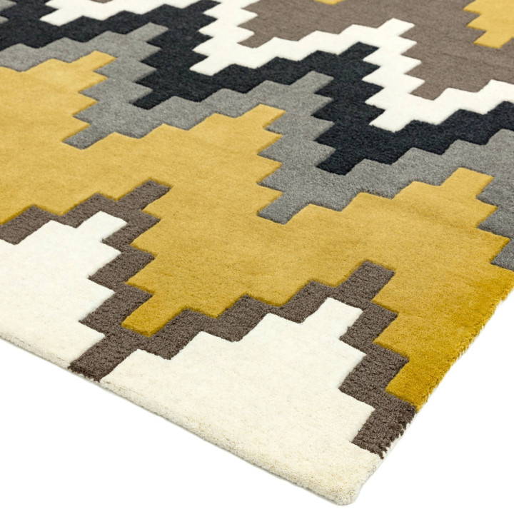 Rug Matrix geometric mustard yellow beige light