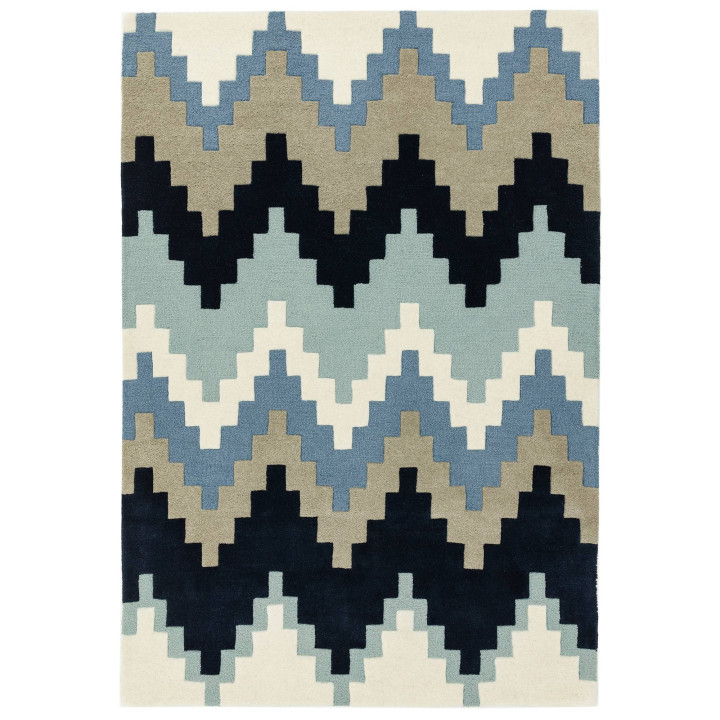 Rug Matrix geometric blue light blue grey beige