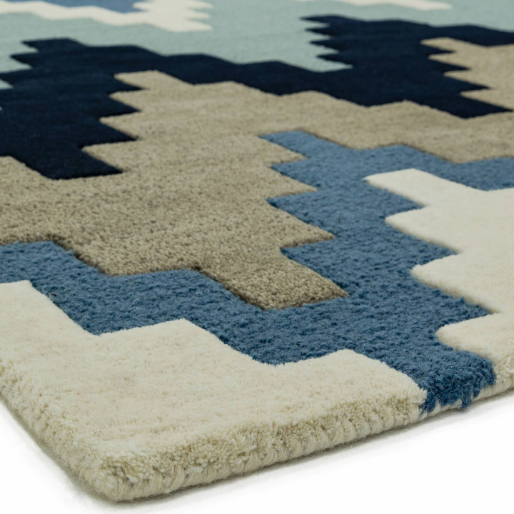 Rug Matrix geometric blue light blue grey beige