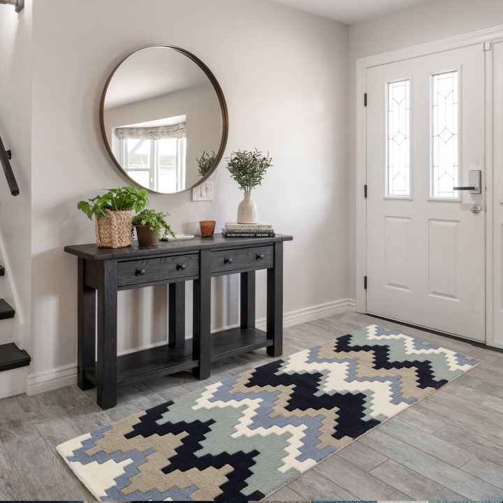 Rug Matrix geometric blue light blue grey beige