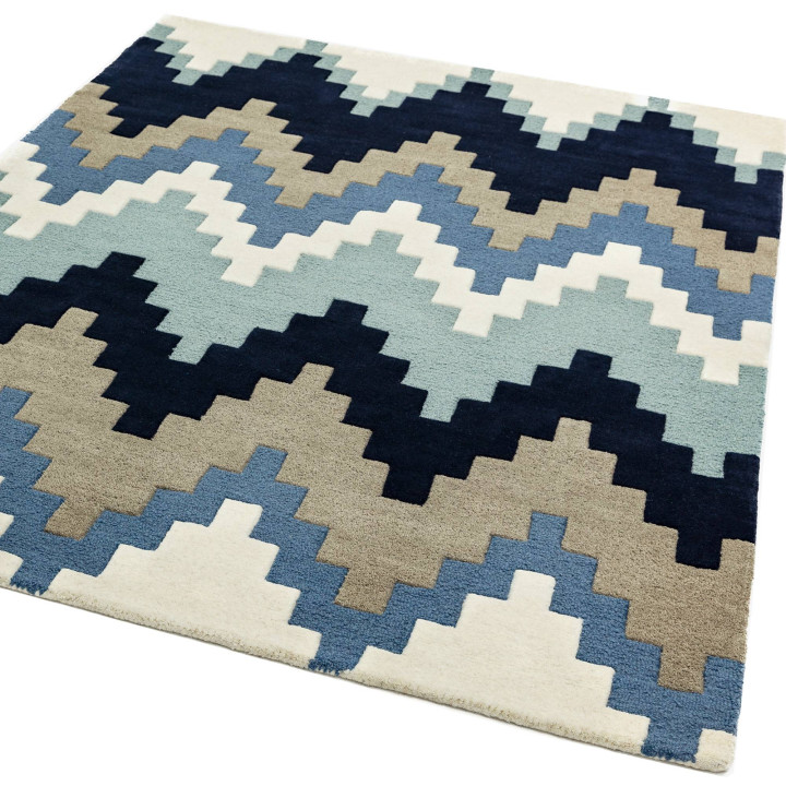 Tappeto Matrix geometrico blu e verde chiaro 200
