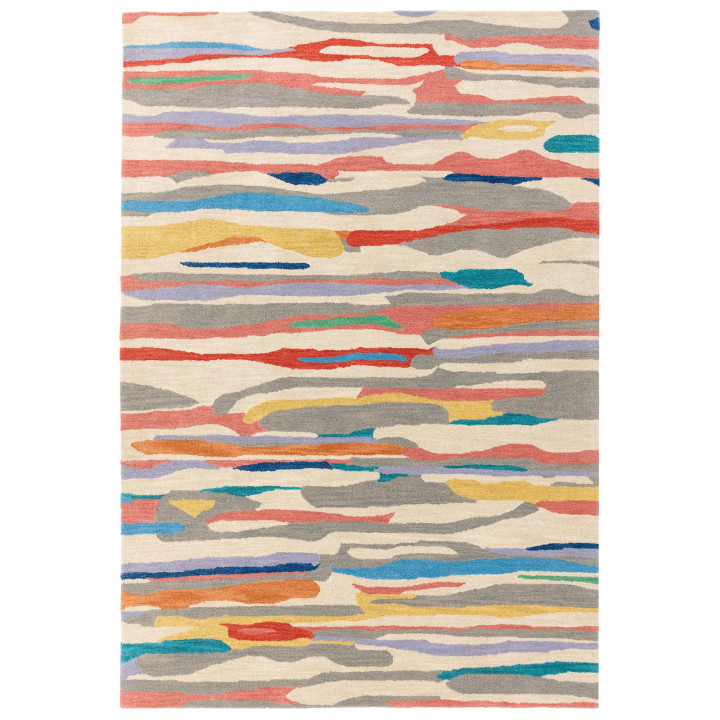 Rug Matrix geometric beige grey red blue yellow