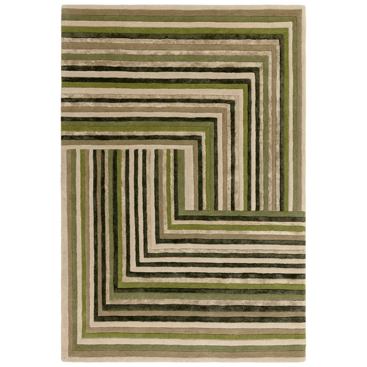 Rug Matrix geometric green olive green beige dar
