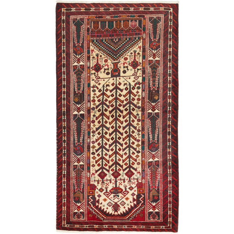 Baluch 108x205 Cm Baluch, Persia, Hand-carded Wool (warp: