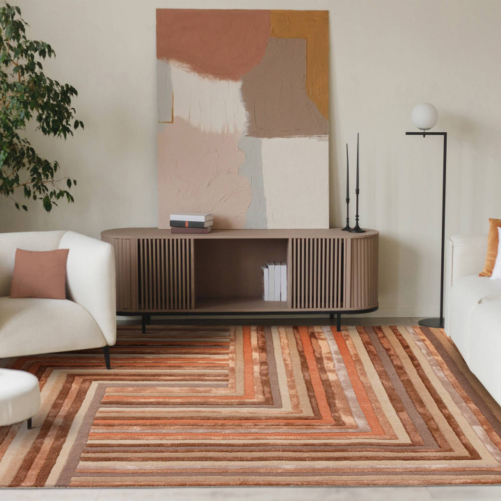 Tappeto Matrix geometrico marrone e rame 120x170