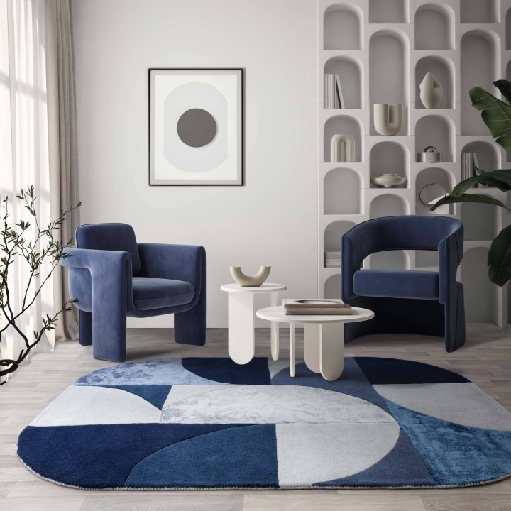 Rug Matrix geometric dark blue light blue grey o