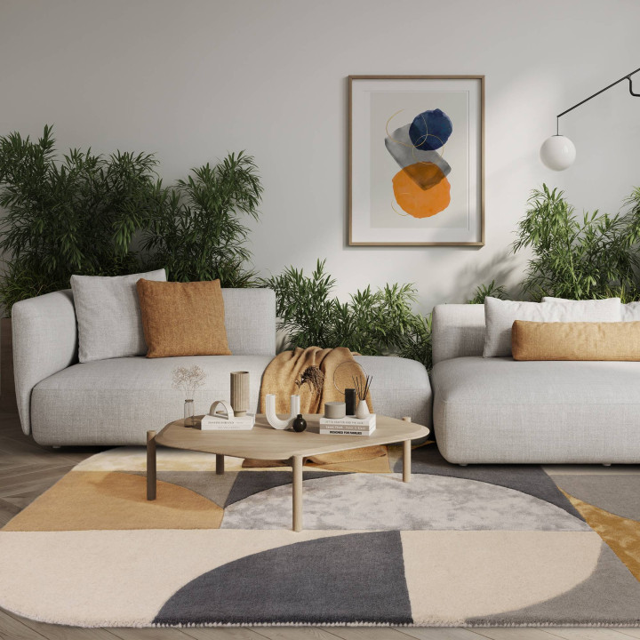 Rug Matrix geometric yellow grey beige 200x300 c