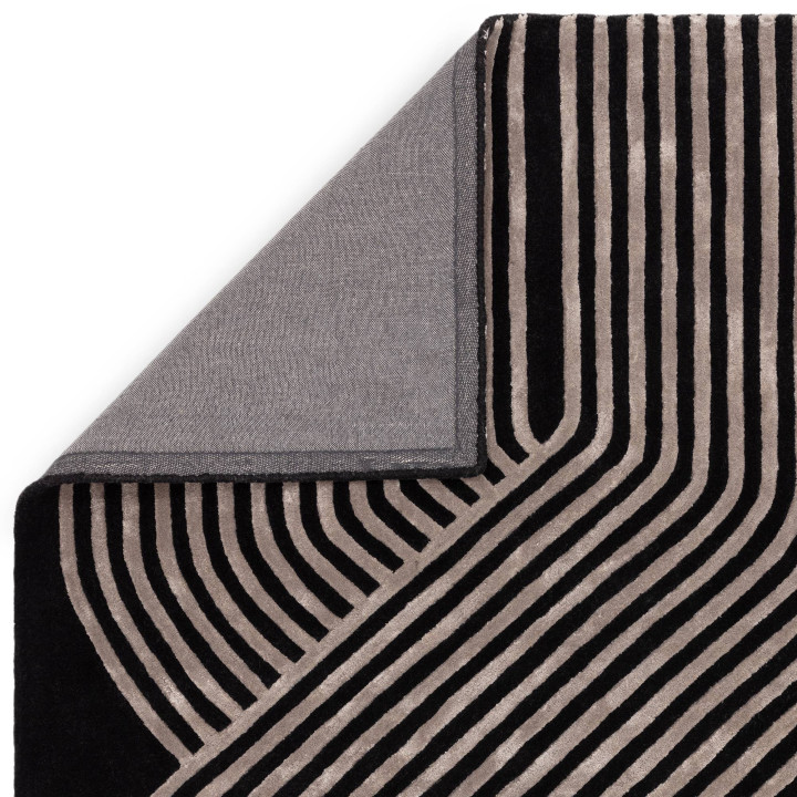Tappeto Matrix geometrico nero e grigio argento