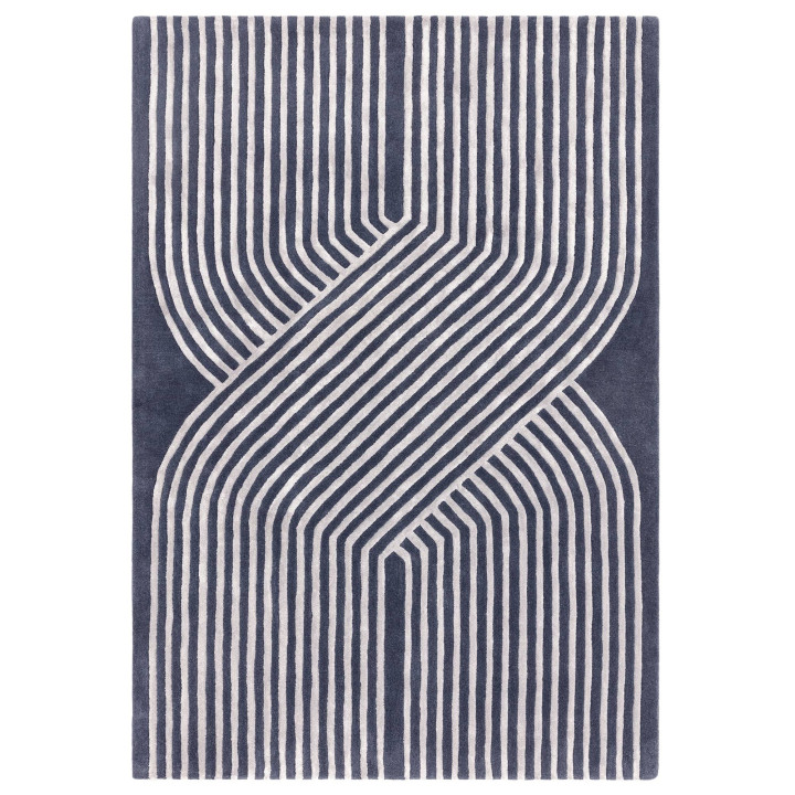 Rug Matrix geometric dark blue off-white 200x300