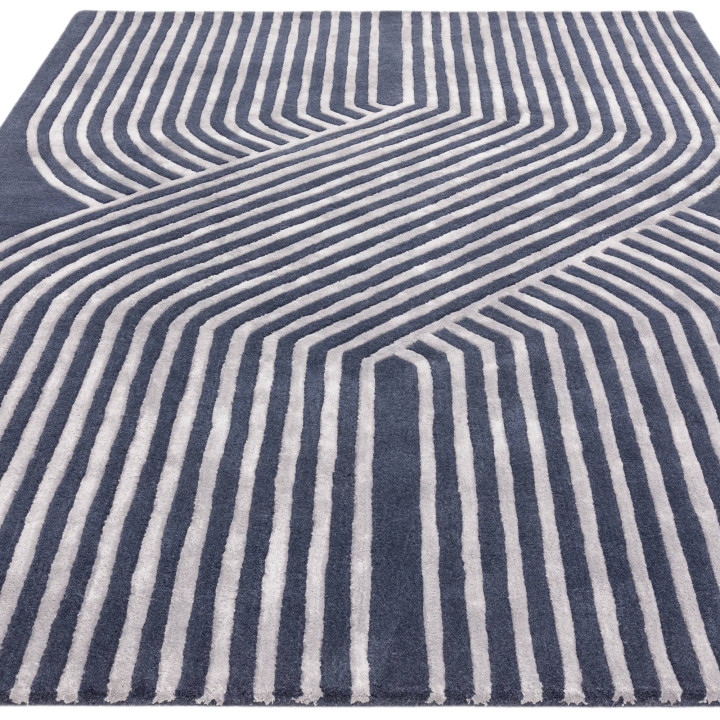 Rug Matrix geometric dark blue off-white 200x300