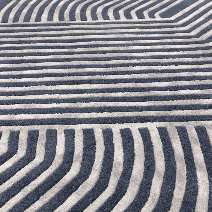 Rug Matrix geometric dark blue off-white 200x300