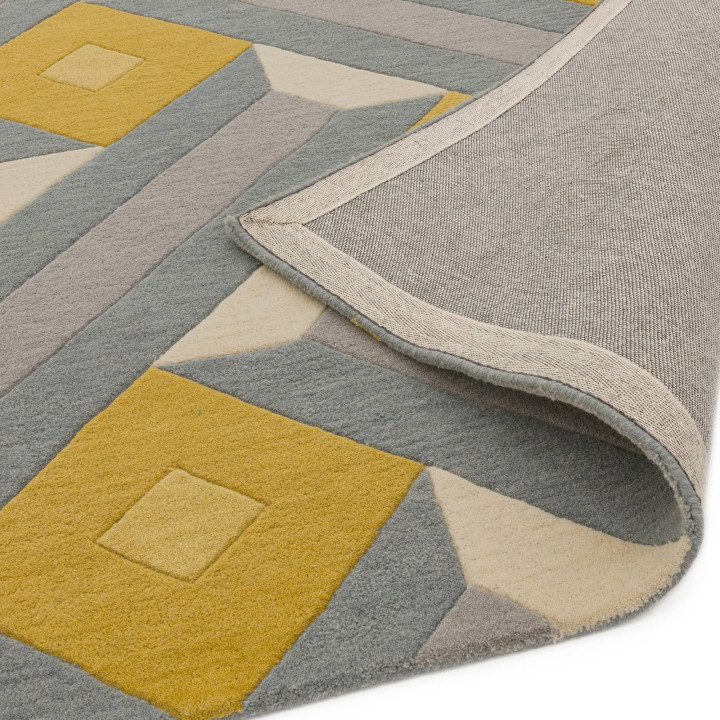 Tappeto Reef geometrico giallo senape e grigio c