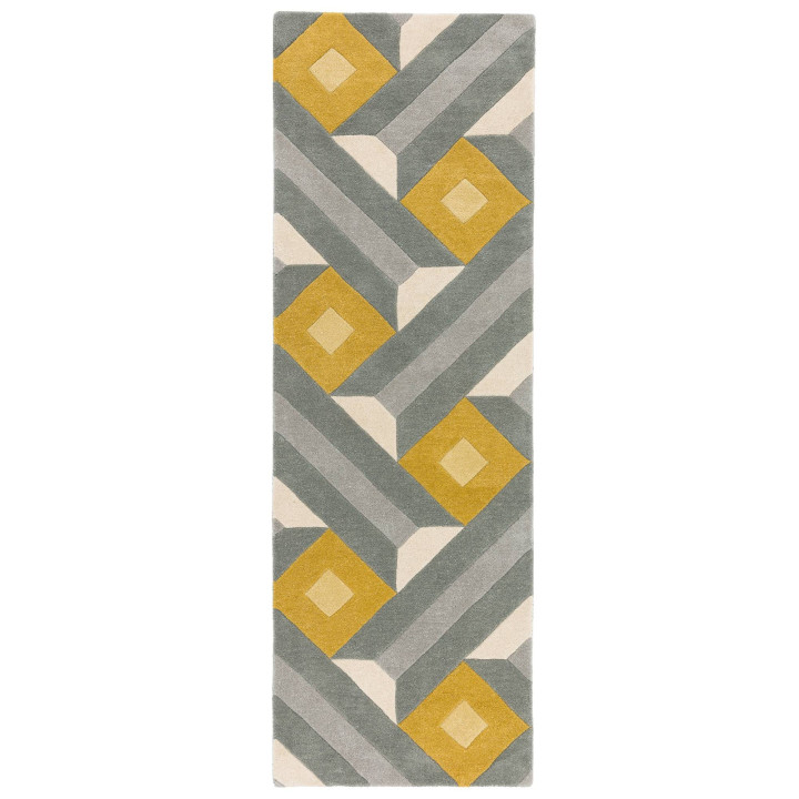 Rug Reef geometric mustard yellow light grey dar
