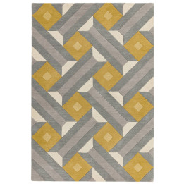 Tappeto Reef geometrico giallo senape e grigio c