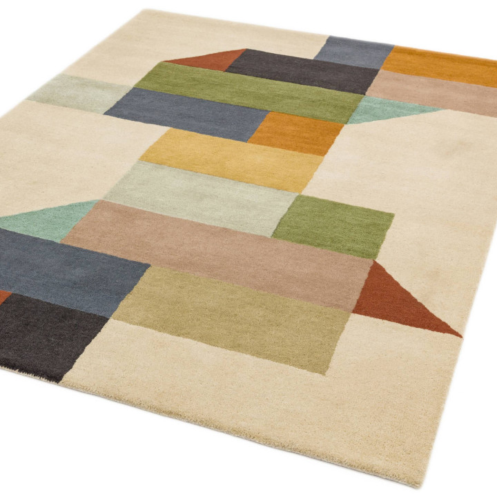 Rug Reef geometric beige dark grey ochre brick r