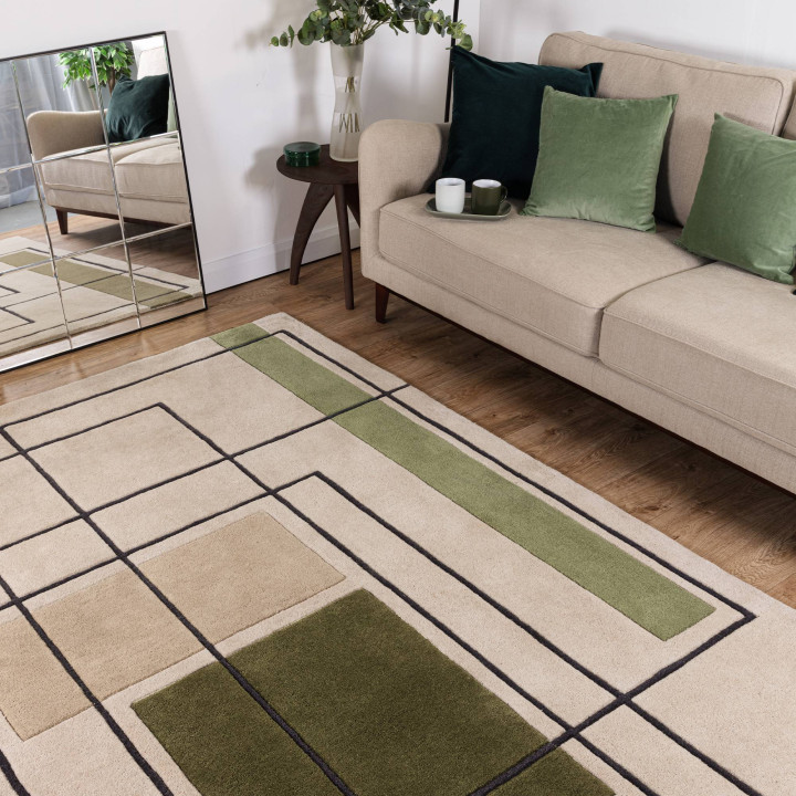 Rug Reef geometric beige olive green brown 160x2