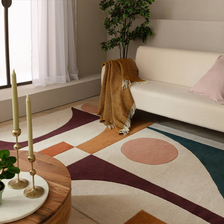 Tappeto Reef astratto beige e blu 200x290 cm