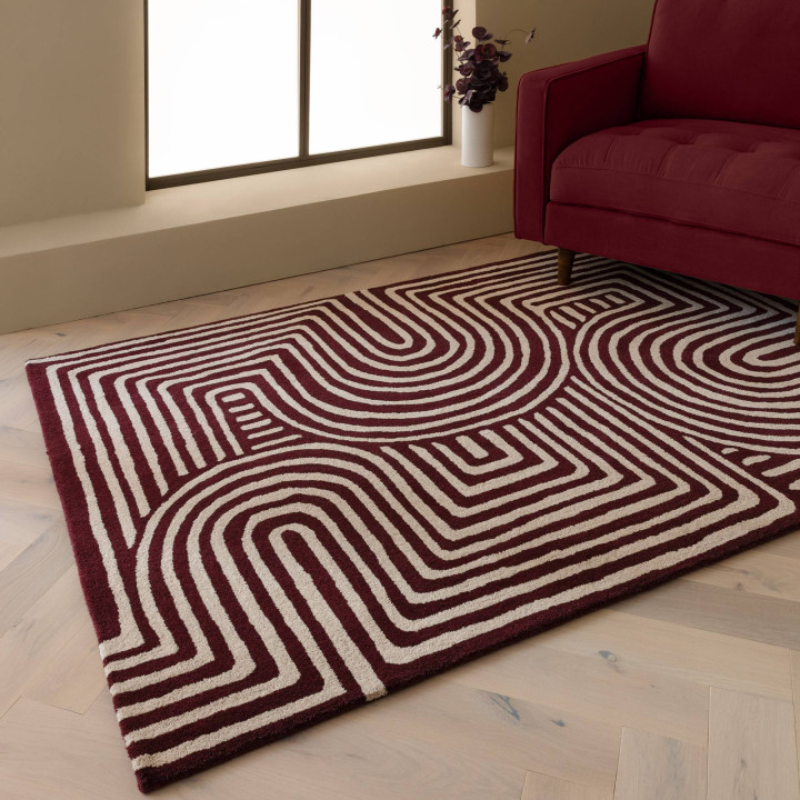 Rug Reef geometric dark purple beige 200x290 cm