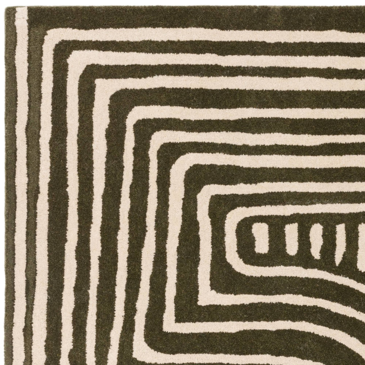 Rug Reef geometric dark green cream white 120x17