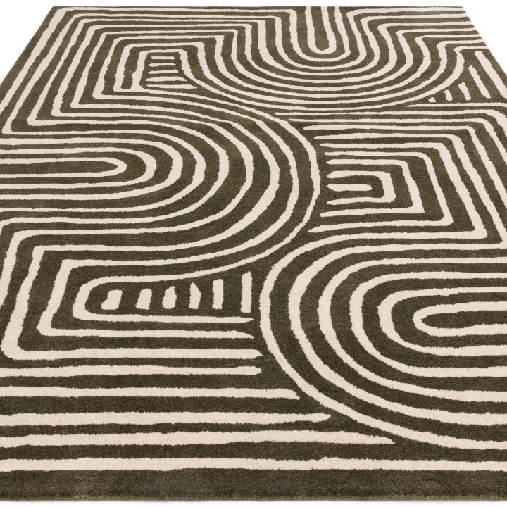 Tappeto Reef geometrico verde scuro e beige 160x