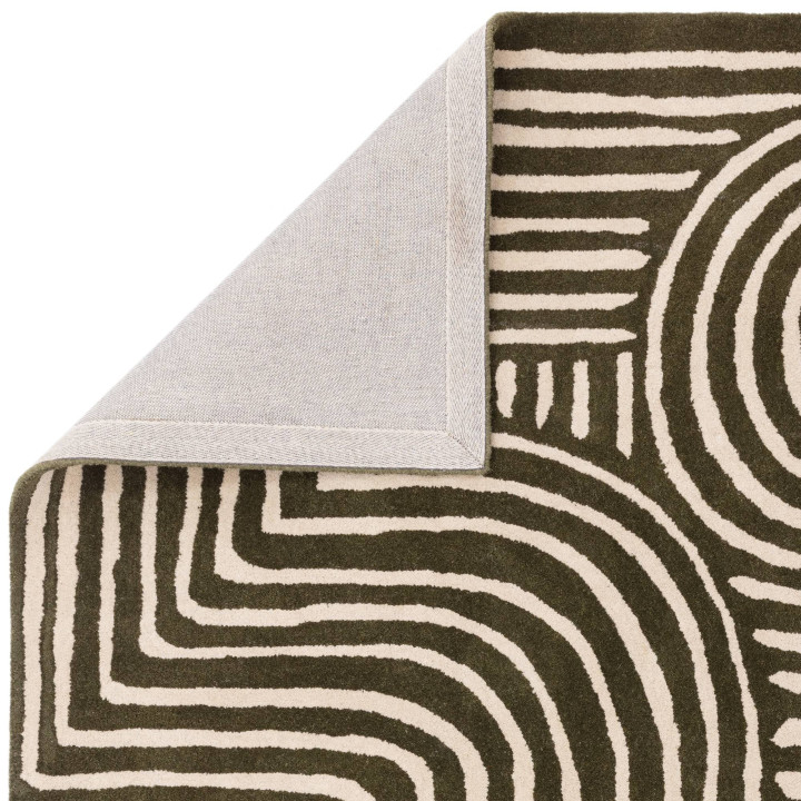 Tappeto Reef geometrico verde scuro e beige 160x