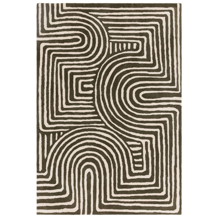Tappeto Reef geometrico verde oliva e beige 200x