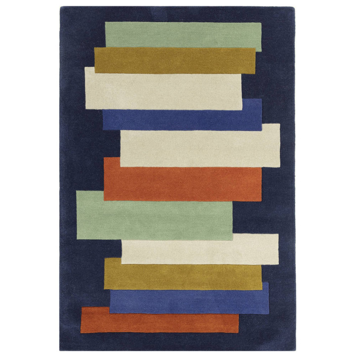 Rug Reef geometric dark blue sage green ochre iv