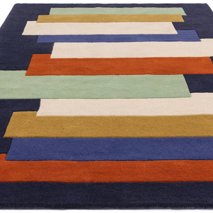 Rug Reef geometric dark blue sage green ochre iv