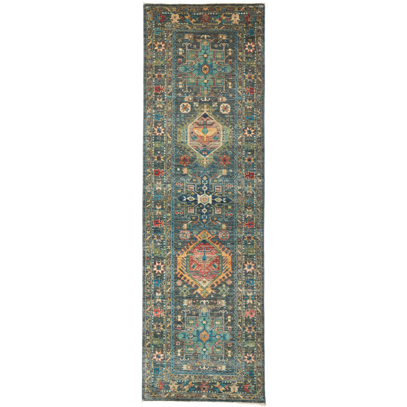 Rug Tribal Pakistan 78x253 Petrol Blue Turquois