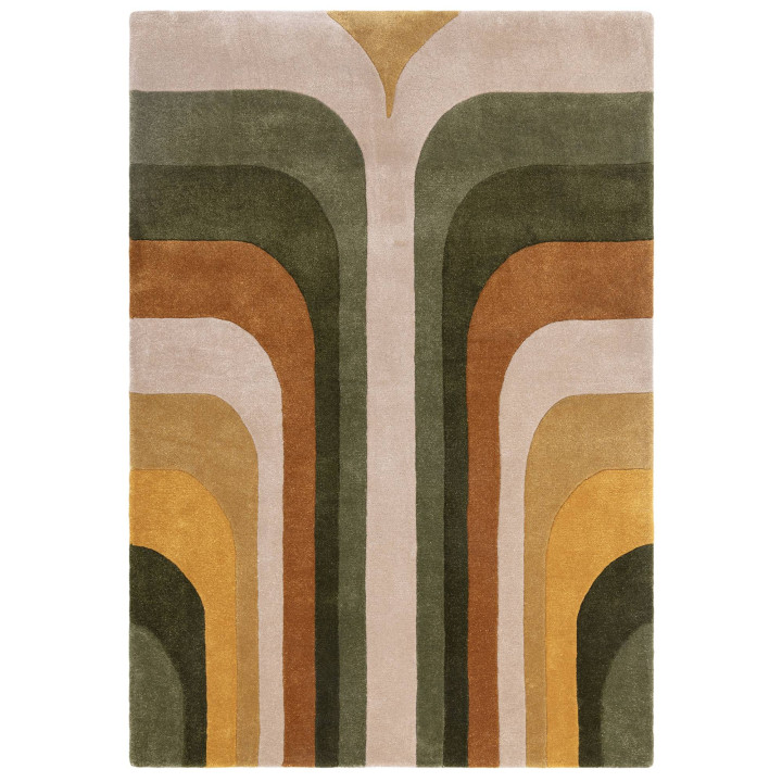 Rug Romy geometric olive green ochre rust brown