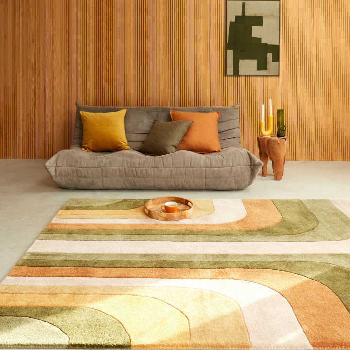 Rug Romy geometric olive green ochre rust brown