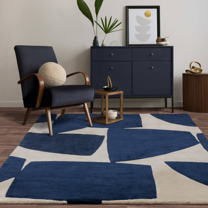 Tappeto Romy astratto blu scuro e beige 120x170