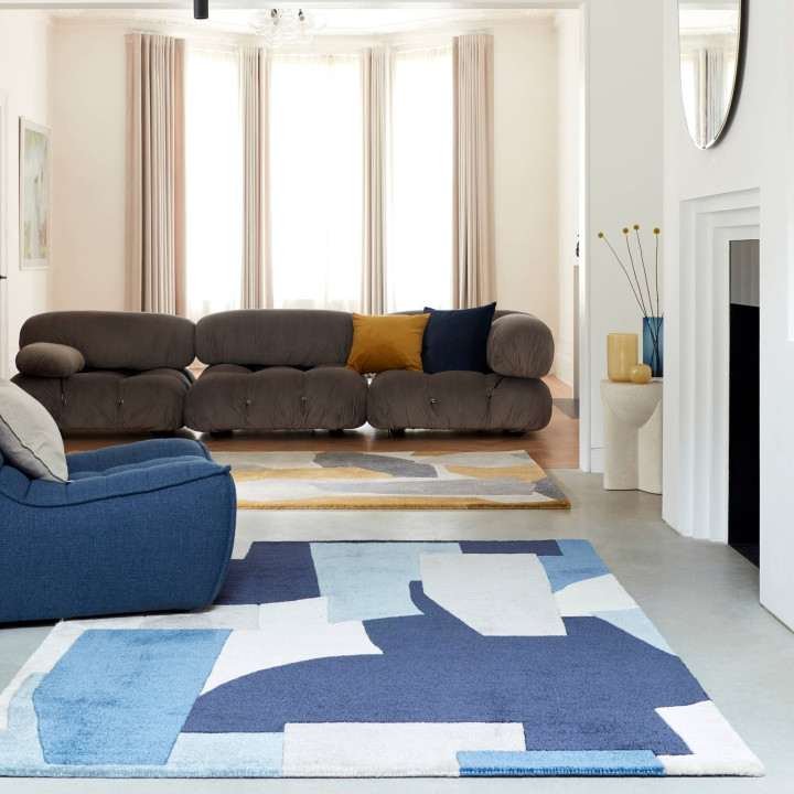 Tappeto Romy astratto blu scuro e azzurro 120x17